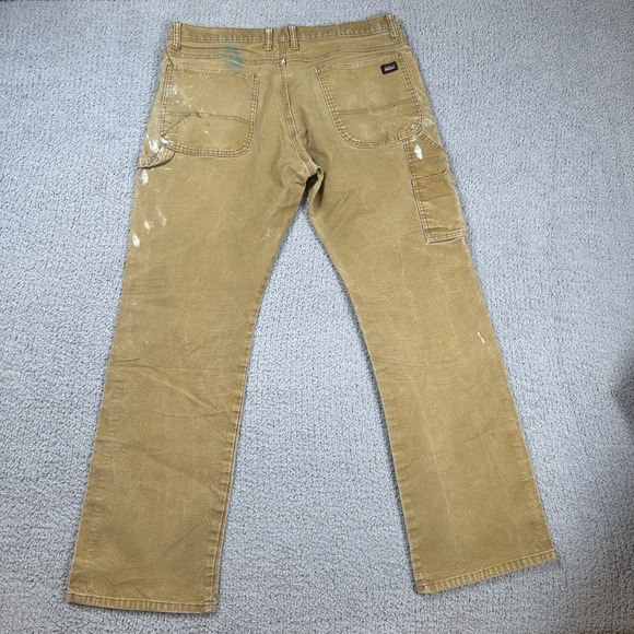 Dickies Carpenter Pants Mens 36x34 Tan Paint Splatter Work Utility Duck Canvas - Picture 2 of 7